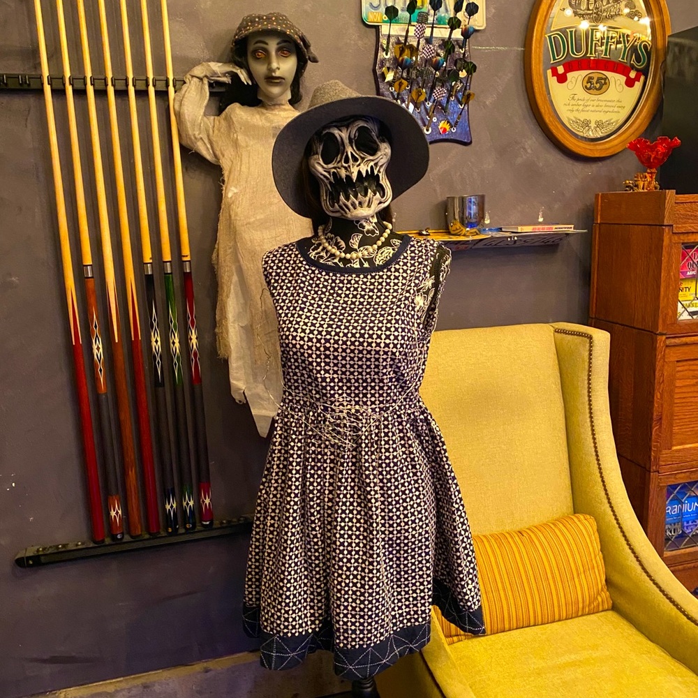 Blue and cream dress